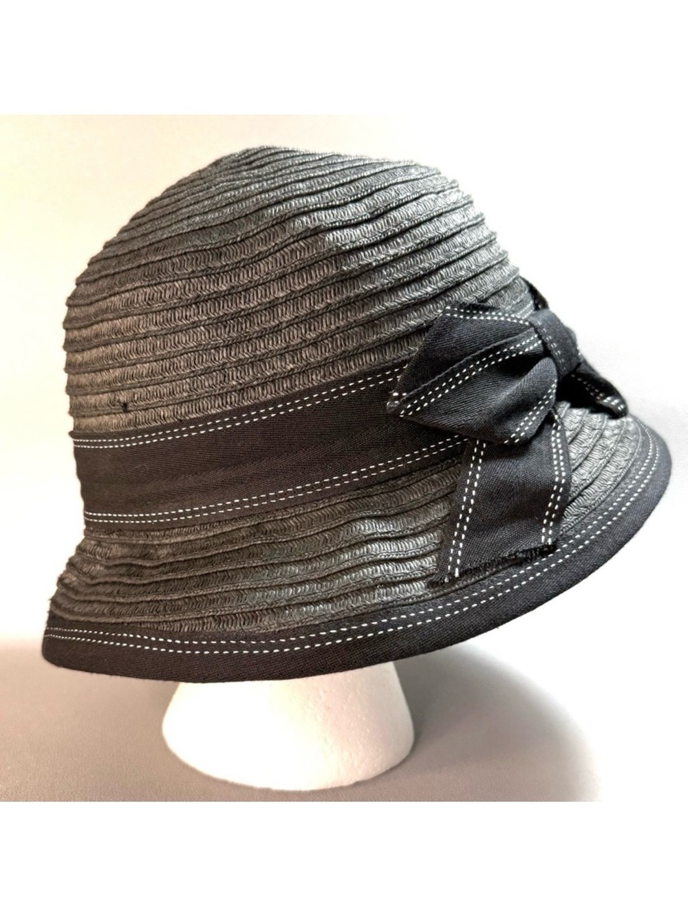 Target Chic Black 100% Paper Bucket Hat with Bow NWOT